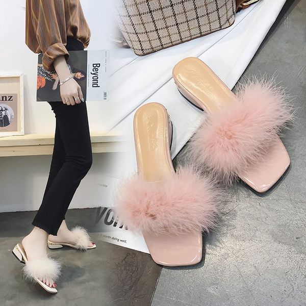 new style sweet fur slipper chunky-heel slippers semi-high heeled women's shoes, Black
new style sweet fur slipper chunky-heel slippers semi-high heeled women's shoes, Black