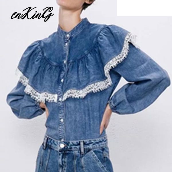 2019 england vintage ruffles lace denim blouse women blusas mujer de moda kimono shirt womens and blouse plus size, White
2019 england vintage ruffles lace denim blouse women blusas mujer de moda kimono shirt womens and blouse plus size, White