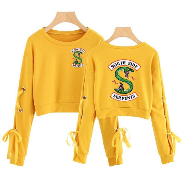 riverdale clothes south side serpent sleeve openwork bow-knot capless hoodies women cotton sweatshirt crop clothes, Black 
riverdale clothes south side serpent sleeve openwork bow-knot capless hoodies women cotton sweatshirt crop clothes, Black