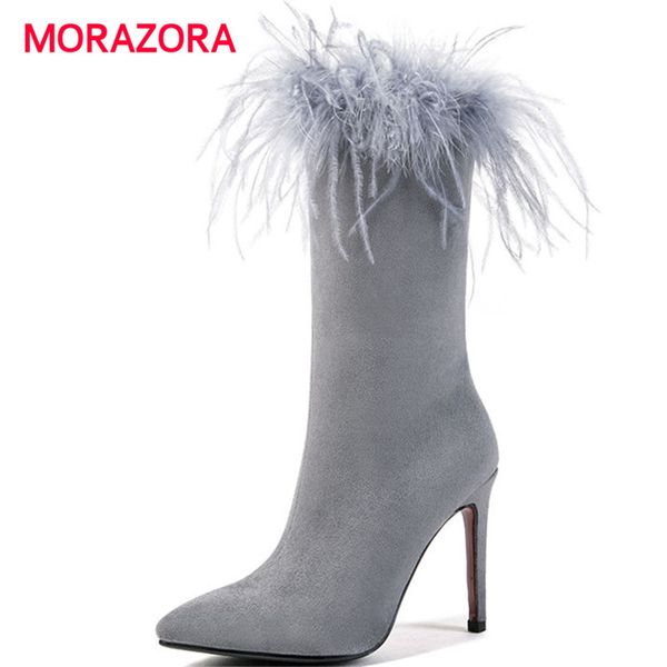 morazora big size pointed toe super high heel mid calf boots fashion feather stiletto heel women boots autumn winter zip, Black
morazora big size pointed toe super high heel mid calf boots fashion feather stiletto heel women boots autumn winter zip, Black