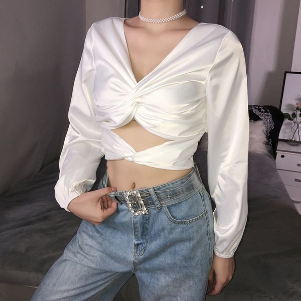 tshirt 2020 women's temperament satin cross cutout backless bubble sleeve t-shirt women clothes office t shirt, White
tshirt 2020 women's temperament satin cross cutout backless bubble sleeve t-shirt women clothes office t shirt, White