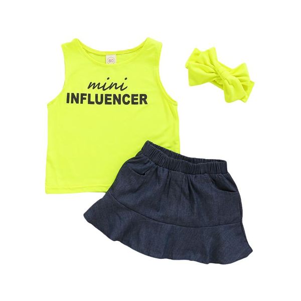 1-5years kids baby girls clothes set fluorescence green vest denim skirt headband 3pcs outfits, White
1-5years kids baby girls clothes set fluorescence green vest denim skirt headband 3pcs outfits, White