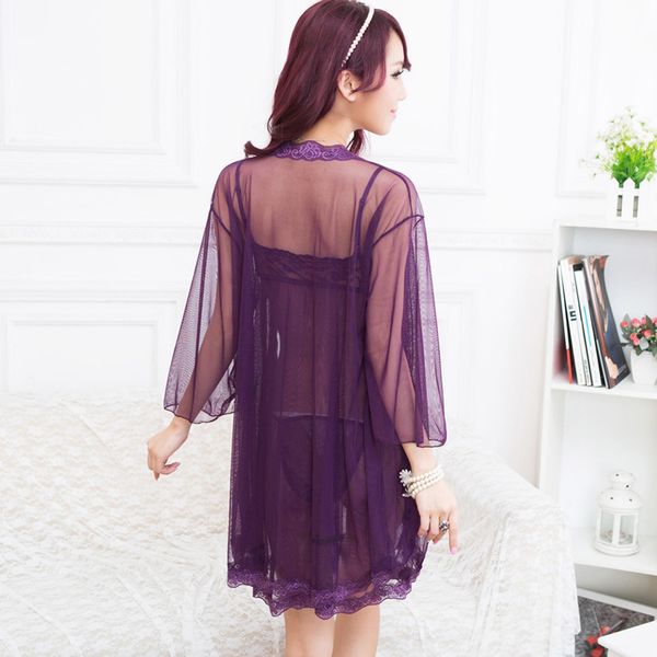 sleepwear set female temptation dress women's summer lace transparent nightgown set with robe panties, Black;red
sleepwear set female temptation dress women's summer lace transparent nightgown set with robe panties, Black;red