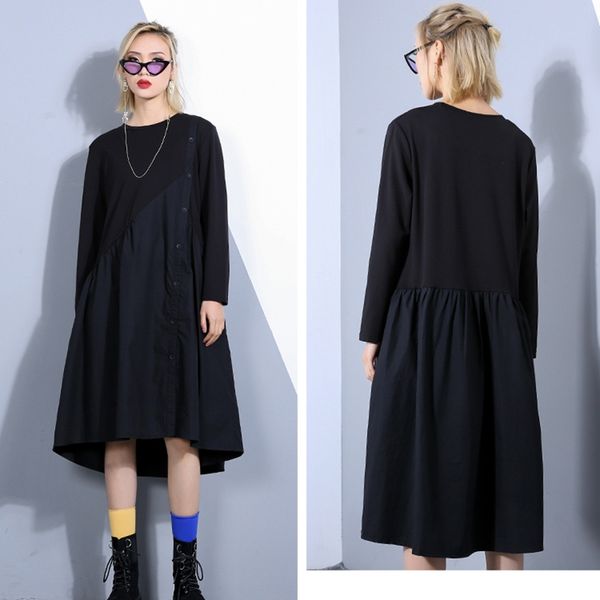 autumn winter round neck long sleeve black loose pleated irregular split joint dress women fashion tide, Black;gray
autumn winter round neck long sleeve black loose pleated irregular split joint dress women fashion tide, Black;gray