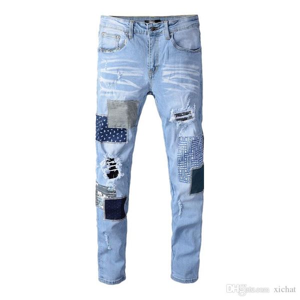 2019 autumn mens ripped patches skinny blue jeans designer distressed badge slim fit motorcycle biker hole beggar hip hop denim pants 602
2019 autumn mens ripped patches skinny blue jeans designer distressed badge slim fit motorcycle biker hole beggar hip hop denim pants 602