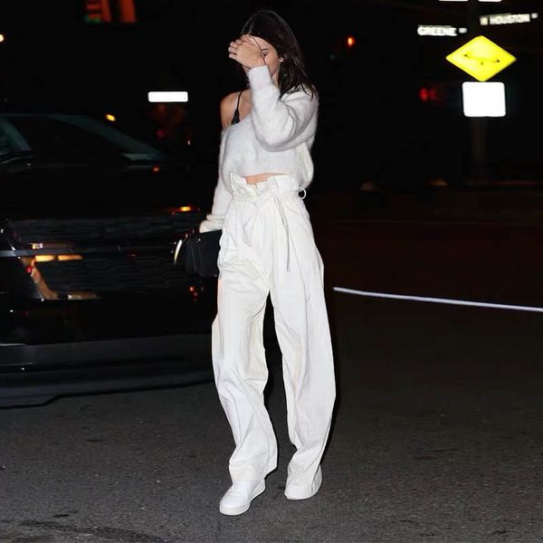 net red with the same wide leg pants female wild high waist loose casual white trousers women, Black;white
net red with the same wide leg pants female wild high waist loose casual white trousers women, Black;white