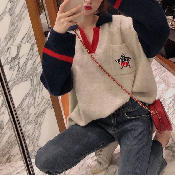gruiiceen autumn new v-neck long sleeve patchwork sweater woman loose knitting pullover gy2019021, White;black
gruiiceen autumn new v-neck long sleeve patchwork sweater woman loose knitting pullover gy2019021, White;black