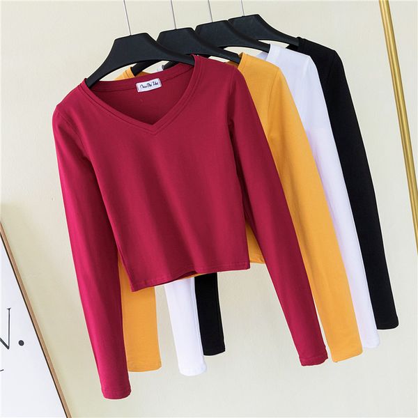 autumn large sizes cotton women's clothing v-neck long sleeve slim base short t-shirts women fashion casual street ropa mujer, White
autumn large sizes cotton women's clothing v-neck long sleeve slim base short t-shirts women fashion casual street ropa mujer, White