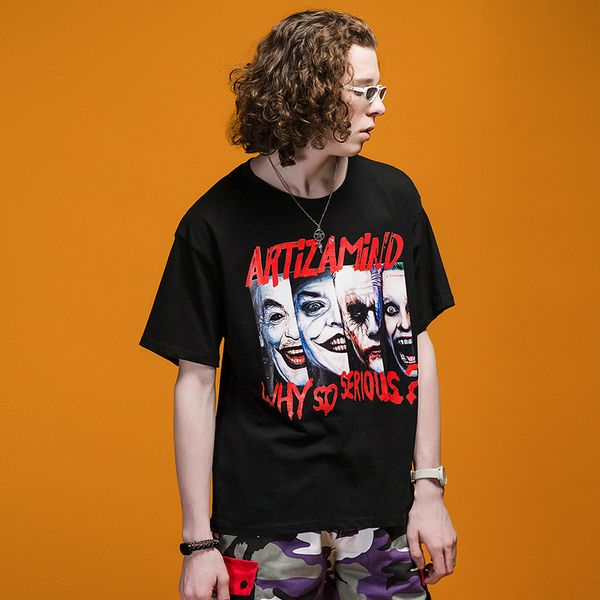 2019 summer cotton short sleeve clown letter printing t shirt men women causal t-shirt color block streetwear, White;black
2019 summer cotton short sleeve clown letter printing t shirt men women causal t-shirt color block streetwear, White;black