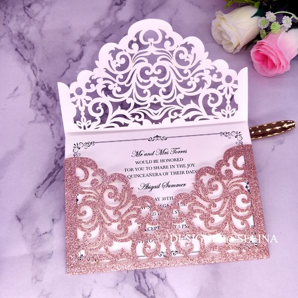 cordially inviting -pink gold glittery pocket wedding invitations, floral laser cut invitation for quinceanera bridal shower invitation card, Black
cordially inviting -pink gold glittery pocket wedding invitations, floral laser cut invitation for quinceanera bridal shower invitation card, Black