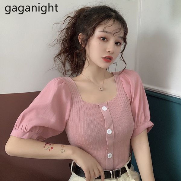gaganight women blouse summer new square collar puff sleeve single breasted thin knit korean chic lady blusas solid shirt, White
gaganight women blouse summer new square collar puff sleeve single breasted thin knit korean chic lady blusas solid shirt, White