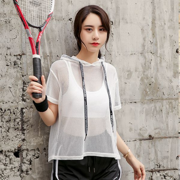 sports wear for women gym yoga sport t shirt women see through mesh shirt hooded short sleeve sport fitness, White;red
sports wear for women gym yoga sport t shirt women see through mesh shirt hooded short sleeve sport fitness, White;red
