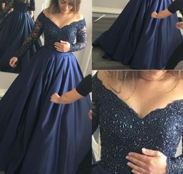 navy blue ball gown prom dresses lace applique sequin evening formal gowns v neck lace long sleeves pageant party celebrity dress, Black
navy blue ball gown prom dresses lace applique sequin evening formal gowns v neck lace long sleeves pageant party celebrity dress, Black