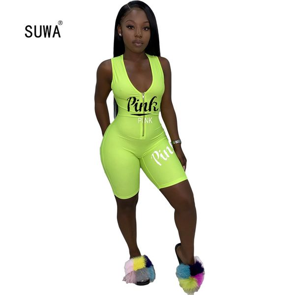 suwa summer classic streetwear women letter print zip skinng short jumpsuit lady sleeveless playsuit 4 color, Black;white
suwa summer classic streetwear women letter print zip skinng short jumpsuit lady sleeveless playsuit 4 color, Black;white