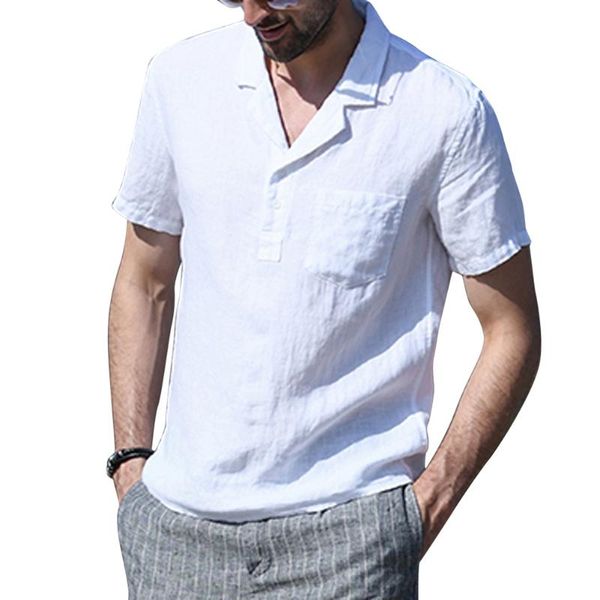 men fashion casual summer shirt solid cotton linen slim-fit holiday short sleeves button blouse men's clothes, White;black
men fashion casual summer shirt solid cotton linen slim-fit holiday short sleeves button blouse men's clothes, White;black