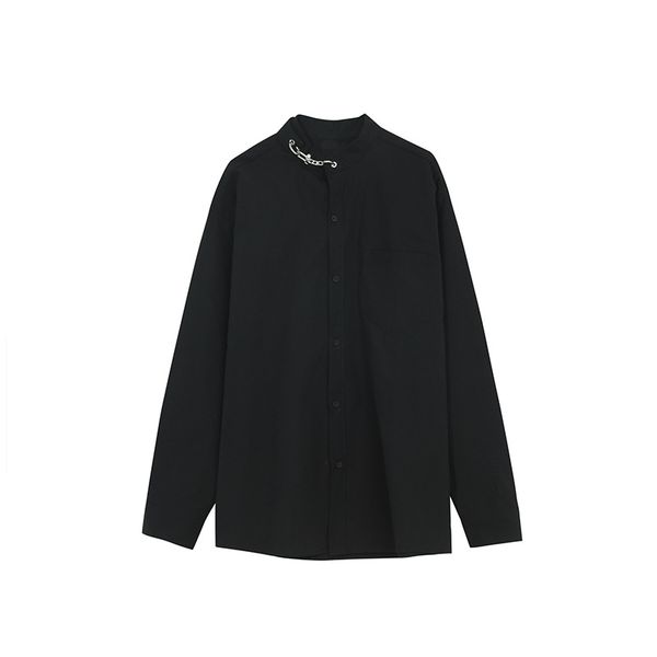 men chain stand collar long sleeve casual shirts male japan korea style streetwear hip hop loose solid color shirts, White;black 
men chain stand collar long sleeve casual shirts male japan korea style streetwear hip hop loose solid color shirts, White;black