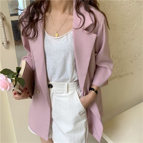 women solid summer minimalist all match thin 2020 feminine coats brief loose office lady blazers, White;black
women solid summer minimalist all match thin 2020 feminine coats brief loose office lady blazers, White;black