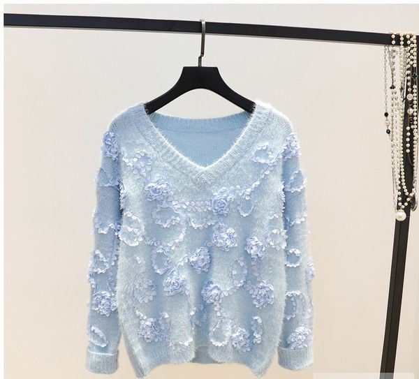 2019 spring new fashion sweet style lace flower petals mohair sweater female v-neck sweater long-sleeved bottom line clothing tide, White
2019 spring new fashion sweet style lace flower petals mohair sweater female v-neck sweater long-sleeved bottom line clothing tide, White