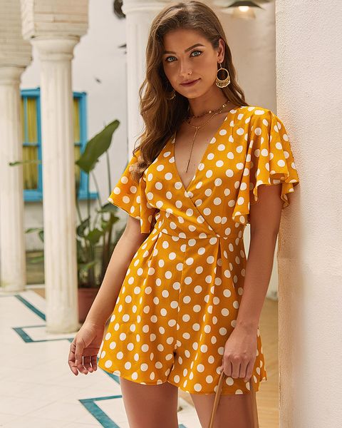 wowen's summer v-neck flare sleeve romper polka dot print waisted sweet playsuit, Black;white
wowen's summer v-neck flare sleeve romper polka dot print waisted sweet playsuit, Black;white