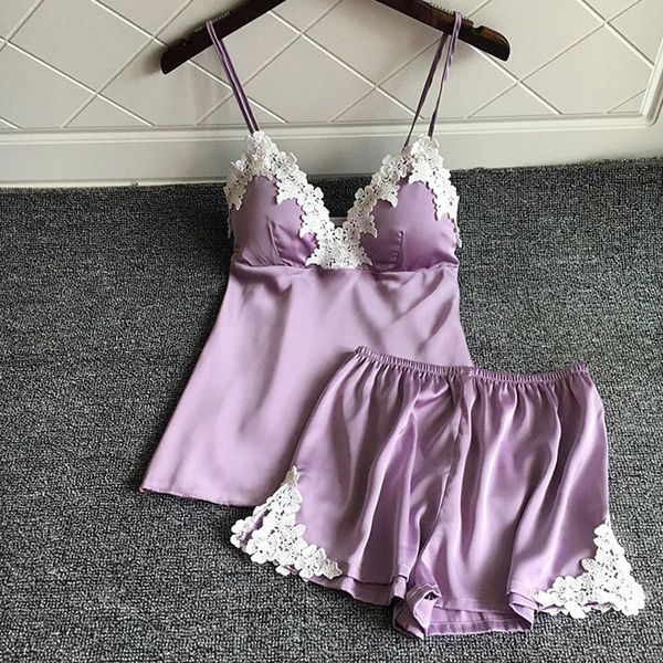 2019 new women's sleepwear satin pajama set purple fashion lace v-neck pyjamas sleeveless cute pajamas sets for women short, Black;red
2019 new women's sleepwear satin pajama set purple fashion lace v-neck pyjamas sleeveless cute pajamas sets for women short, Black;red