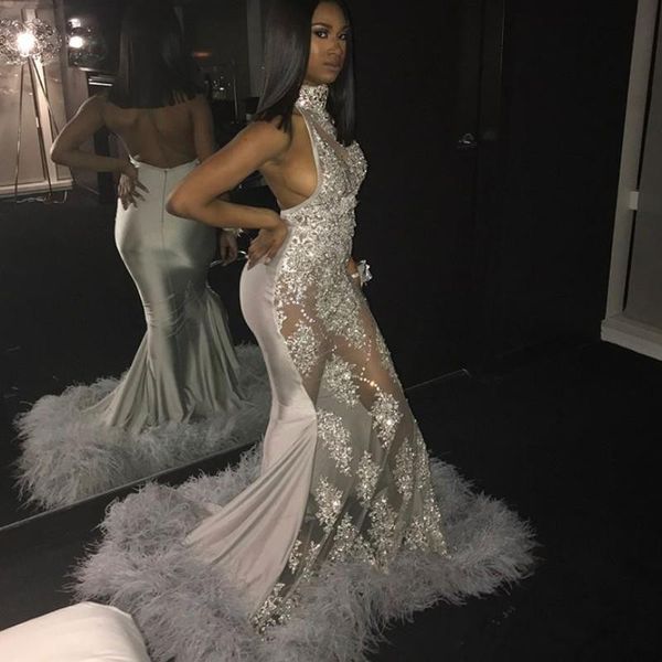 halter high neck prom dresses 2019 see through lace appliqued feather beads mermaid evening gowns backless 2k18 2k19, Black
halter high neck prom dresses 2019 see through lace appliqued feather beads mermaid evening gowns backless 2k18 2k19, Black