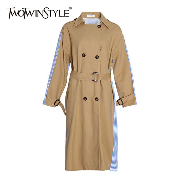 twotwinstyle striped hit color patchwork women's trench lapel collar long sleeve high waist lace up windbreaker female 2019 new, Tan;black
twotwinstyle striped hit color patchwork women's trench lapel collar long sleeve high waist lace up windbreaker female 2019 new, Tan;black