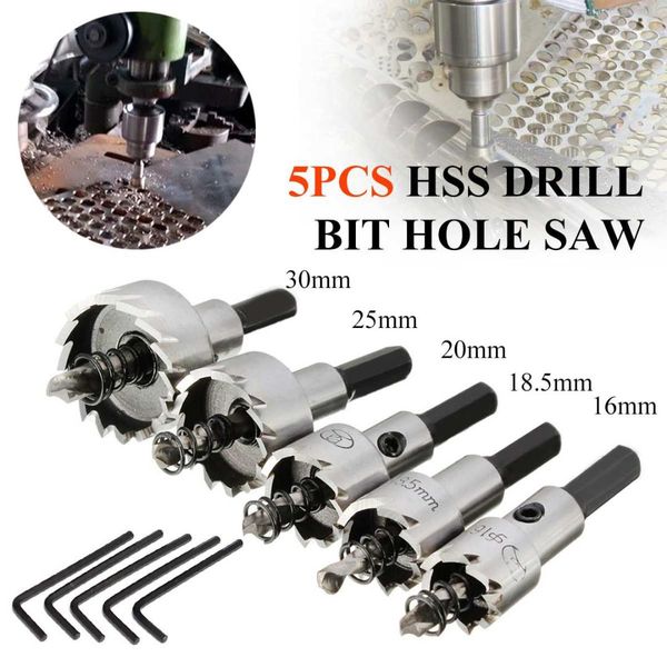 

5pcs carbide tip hss drill bit hole saw set stainless steel metal alloy 16/18.5/20/25/30mm