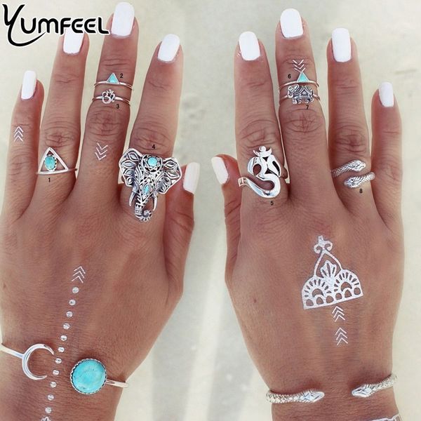 fashion jewelry new vintage silver plated ring set elephant lucky numbers snake geometric rings anel de dedo, Golden;silver
fashion jewelry new vintage silver plated ring set elephant lucky numbers snake geometric rings anel de dedo, Golden;silver
