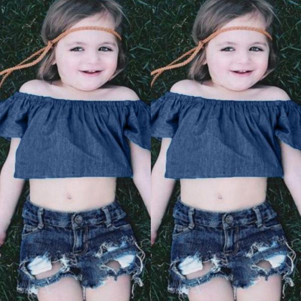 2020 girls clothes toddler off shoulder solid +hole denim jean shorts outfit baby girl clothes roupa infantil menina, White
2020 girls clothes toddler off shoulder solid +hole denim jean shorts outfit baby girl clothes roupa infantil menina, White