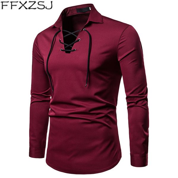 ffxzsj brand 2018 autumn men's new men's shirt tie design lapel large size casual long sleeved shirt, White;black
ffxzsj brand 2018 autumn men's new men's shirt tie design lapel large size casual long sleeved shirt, White;black
