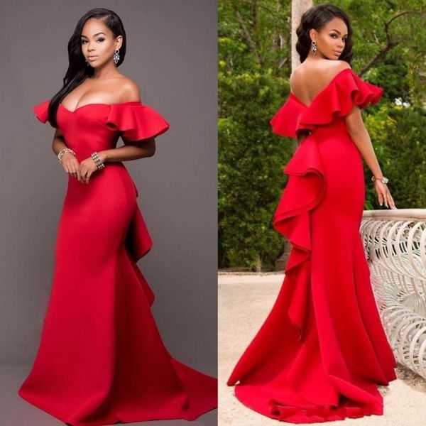 gorgeous red off shoulder evening dresses 2019 satin backless mermaid prom gowns saudi arabia ruched sweep train formal party dress p022, Black
gorgeous red off shoulder evening dresses 2019 satin backless mermaid prom gowns saudi arabia ruched sweep train formal party dress p022, Black