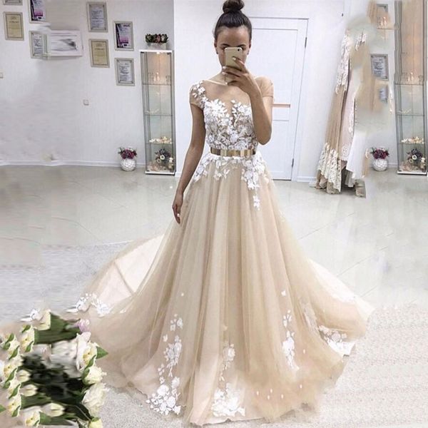 light champagne a-line floral lace evening prom dress short sleeves elegant evening party wear maxi gown custom made long train event dress, Black;red
light champagne a-line floral lace evening prom dress short sleeves elegant evening party wear maxi gown custom made long train event dress, Black;red