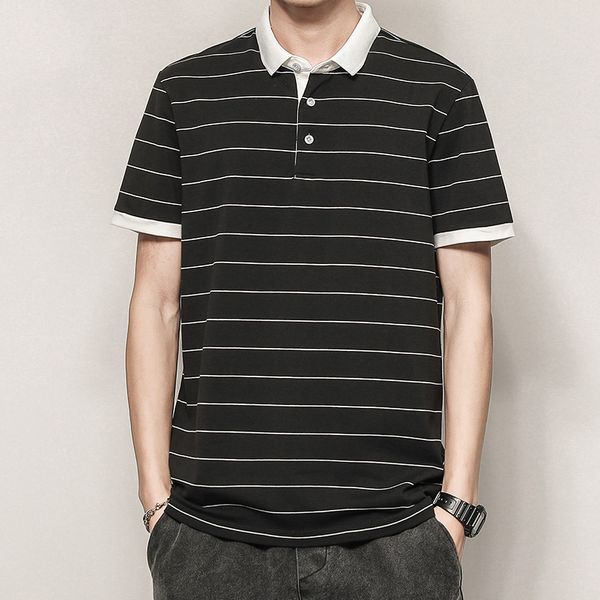 short sleeve t-shirt men's wear 2020 summer collar trend half sleeve stripe loose trend brand t-shirt men, White;black
short sleeve t-shirt men's wear 2020 summer collar trend half sleeve stripe loose trend brand t-shirt men, White;black