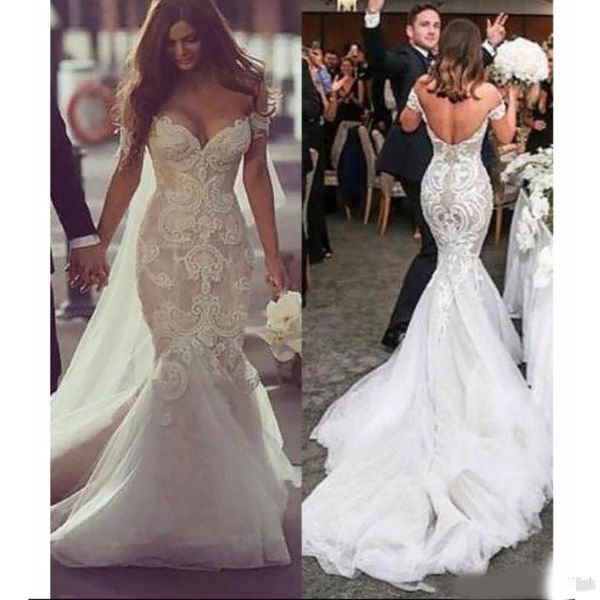 2020 beautyful lace mermaid wedding dresses appliques sweetheart off shoulder blackless plus size fashion bridal gowns, White
2020 beautyful lace mermaid wedding dresses appliques sweetheart off shoulder blackless plus size fashion bridal gowns, White