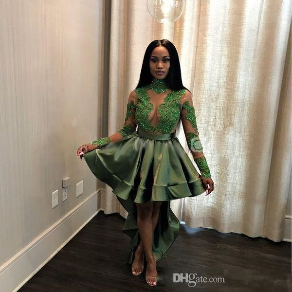 african black girls dark green long prom dresses beaded appliques hi-lo illusion back formal evening party gowns with draped skirt, Black;red
african black girls dark green long prom dresses beaded appliques hi-lo illusion back formal evening party gowns with draped skirt, Black;red