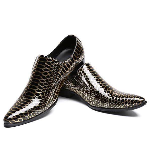 men snake skin pattern pointed toe fashion patent leather casual shoes formal business party and prom shoes, Black
men snake skin pattern pointed toe fashion patent leather casual shoes formal business party and prom shoes, Black