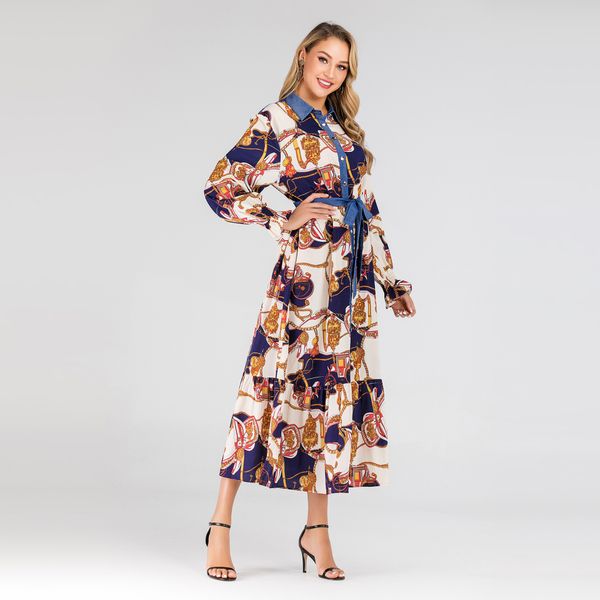 new arrival sellling spring summer lapel neck floral printed dress long sleeve plus size fashion dress, Black;gray
new arrival sellling spring summer lapel neck floral printed dress long sleeve plus size fashion dress, Black;gray