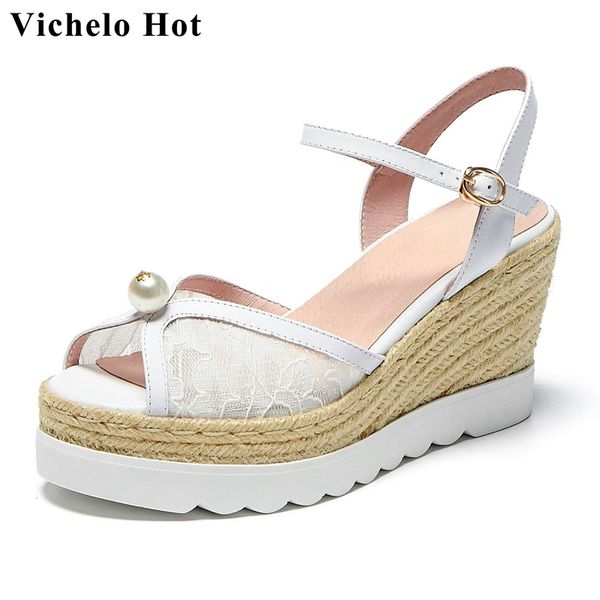 vichelo genuine leather lace peep toe high heels straw wedges pearl decorations lady vacation leisure sandals women l72, Black
vichelo genuine leather lace peep toe high heels straw wedges pearl decorations lady vacation leisure sandals women l72, Black