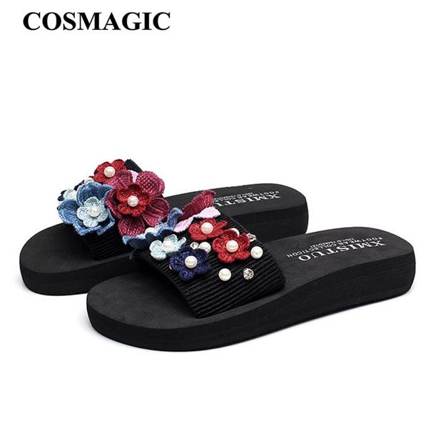 cosmagic fashion flower crystal pearl slippers 2019 new women summer sweet beach platform handmade solid low heel slide shoe, Black
cosmagic fashion flower crystal pearl slippers 2019 new women summer sweet beach platform handmade solid low heel slide shoe, Black