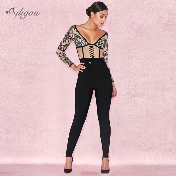 ailigou2019 autumn women's strap jumpsuit celebrity party bodycon deep v-neck long sleeve lace print jumpsuit vestoidos, Black;white
ailigou2019 autumn women's strap jumpsuit celebrity party bodycon deep v-neck long sleeve lace print jumpsuit vestoidos, Black;white