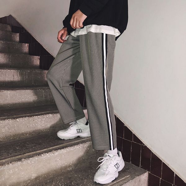autumn new men's youth popular temperament loose solid color personality fashion cotton casual lattice wild straight trousers, Black
autumn new men's youth popular temperament loose solid color personality fashion cotton casual lattice wild straight trousers, Black