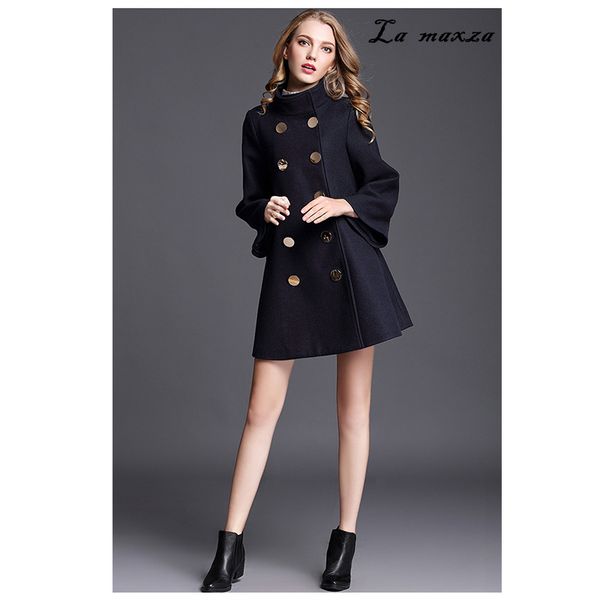 women's wool & blends 2021 style navy blue long women woolen winter coat for ladies, Black
women's wool & blends 2021 style navy blue long women woolen winter coat for ladies, Black