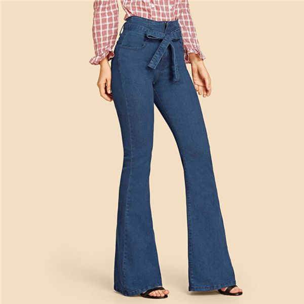 SHEIN Navy High Waist Vintage Long Flare Leg Belted Jeans Women Tie Waist Zipper Retro Stretchy Black Denim Pants 4 Colors
SHEIN Navy High Waist Vintage Long Flare Leg Belted Jeans Women Tie Waist Zipper Retro Stretchy Black Denim Pants 4 Colors