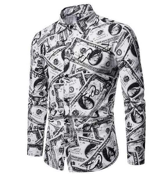 mens summer dress shirts casual male refreshing oxford us dollar printed long-sleeved shirt, White;black
mens summer dress shirts casual male refreshing oxford us dollar printed long-sleeved shirt, White;black