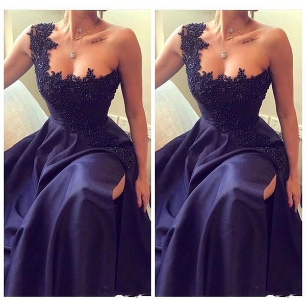 2019 one shoulder long prom dresses lace appliques beaded side split evening gowns special occasion dress for ladies vestidos de soiree, Black
2019 one shoulder long prom dresses lace appliques beaded side split evening gowns special occasion dress for ladies vestidos de soiree, Black