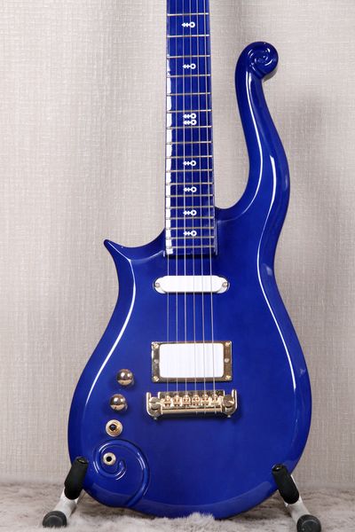 left handed prince cloud dark blue black electric guitar alder body, maple neck, gold hardware, white pickups, white love symbol markers
left handed prince cloud dark blue black electric guitar alder body, maple neck, gold hardware, white pickups, white love symbol markers