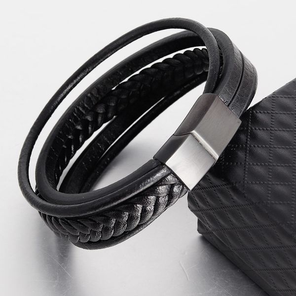 leather hand woven bracelet men's wrap bracelets vintage stainless steel magnetic clasp buckles, Golden;silver
leather hand woven bracelet men's wrap bracelets vintage stainless steel magnetic clasp buckles, Golden;silver