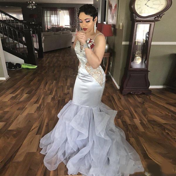 2020 1 sliver mermaid prom dresses spaghetti straps lace appliques south african party dresses evening gowns, Black
2020 1 sliver mermaid prom dresses spaghetti straps lace appliques south african party dresses evening gowns, Black