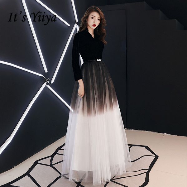 it's yiiya evening dress black gradient color long formal gown three quater sleeve v-neck fashion party gown e012, White;black
it's yiiya evening dress black gradient color long formal gown three quater sleeve v-neck fashion party gown e012, White;black