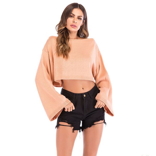 womens designer sweater season trumpet sleeve navel sweater solid color word collar pullover shirt womenh, White;black
womens designer sweater season trumpet sleeve navel sweater solid color word collar pullover shirt womenh, White;black